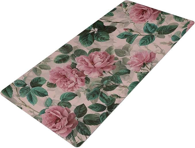 Mouse Pad Desk Mat Leather Desk Pad Large Gaming Desk Cover Protector Mat for Keyboard Computer Laptop Office Waterproof 47.2 x 23.6 Inch Pink Vintage Roses with Leaves
