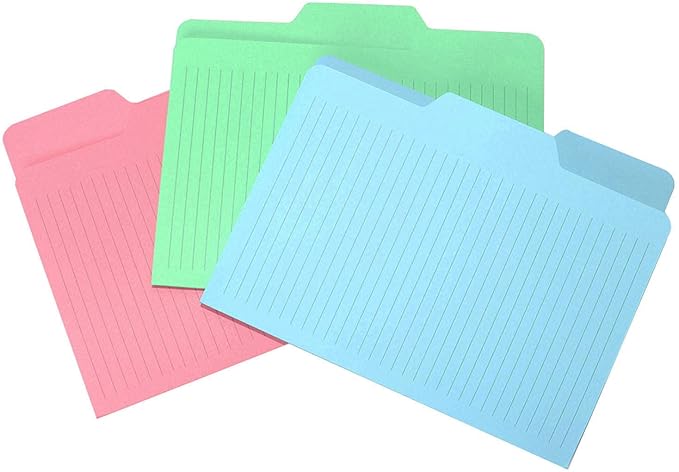 Find It File Folders - Pack of 12 Tabbed, Letter Size, Double-Sided, Ruled Filing Folders for Office, School, Note-Taking and Organization, Back to School Supplies for Students - Assorted Colors