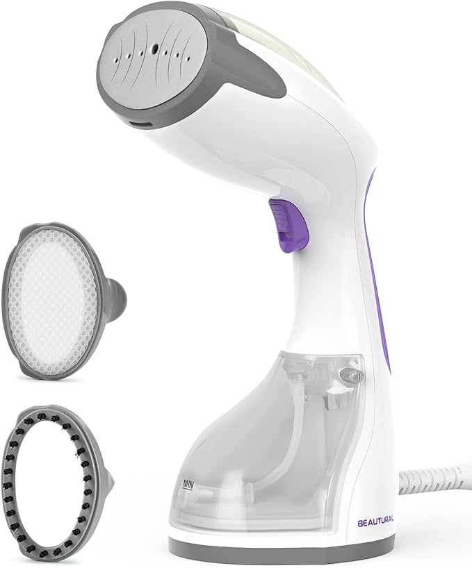 BEAUTURAL Steamer for Clothes, Portable Handheld Garment Fabric Wrinkles Remover, 30-Second Fast Heat-up, Auto-Off, Large Detachable Water Tank