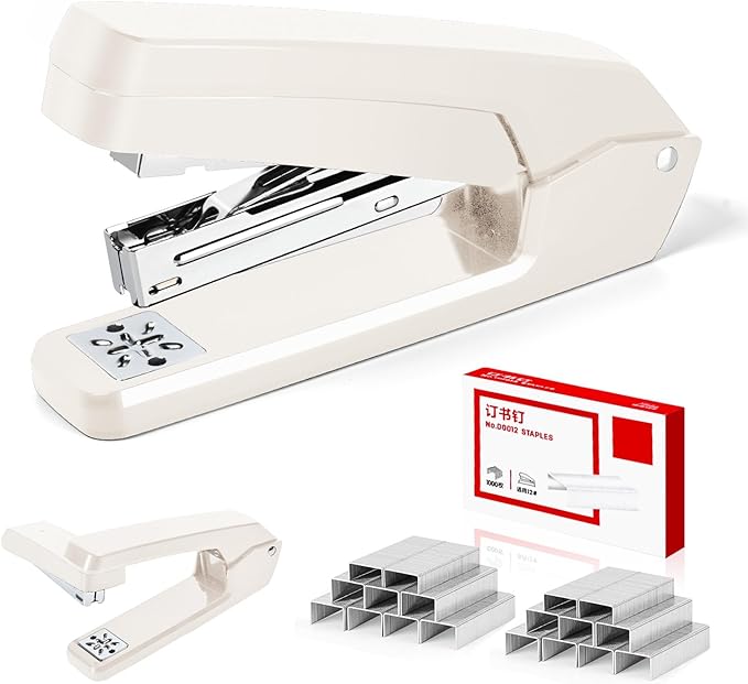 MJMX 360° Rotating Swing-Arm Stapler, 25-Sheet Capacity, with 1000 Staples, 8-Position Lock, ABS Durable Design, for Office/Home/School (Gray White)