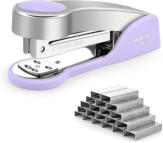 Temiary Metal Desktop Stapler with 2000 Staples Standard, 25 Sheet Capacity, Jam Free, Reduced Effort, for Desk Classroom Office Supplies (Purple)