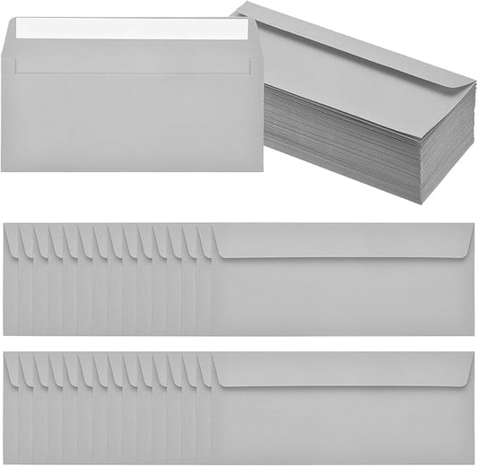 PATIKIL 100 Pack Light Gray #10 Business Envelopes, Colored Self Seal Letter Size Envelopes for Business Mailing Office Checks Invitation, 4-1/8 x 9-1/2 Inches
