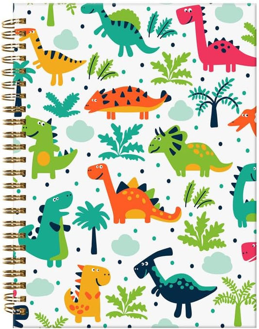 Spiral Journal Notebook,A5 Hardcover Lined Journals for Women Girl 6 x 8.3 in,120 Pages Thick Paper,Cute College Ruled Writing Notebook for Gifts Office Work School(Cute Dinosaurs)