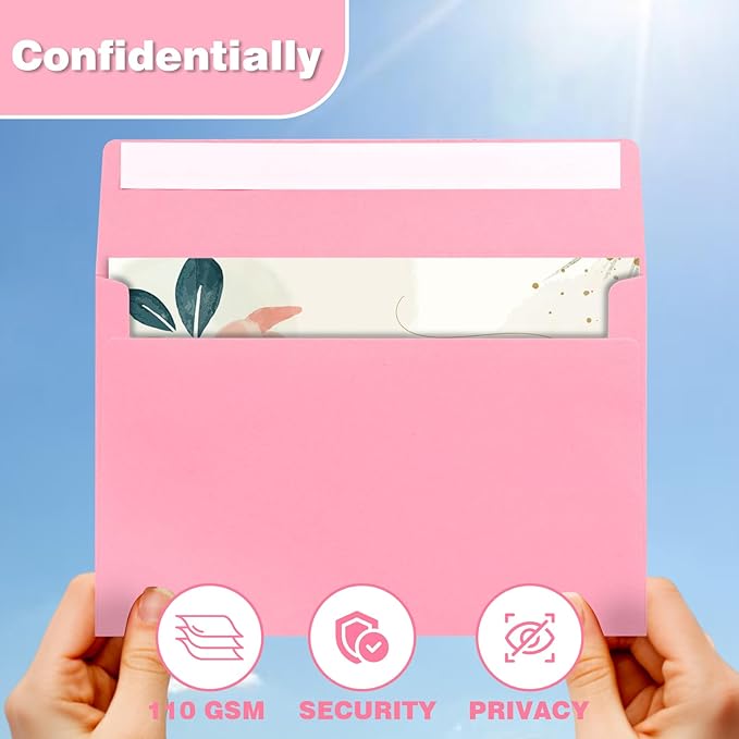 Pink A9 Blank Invitation Envelopes 50 Pack, 5-3/4 x 8-3/4 Inches Self Seal Envelopes - Ideal for Weddings, Business, RSVPs & Greeting Cards (Durable Finish)