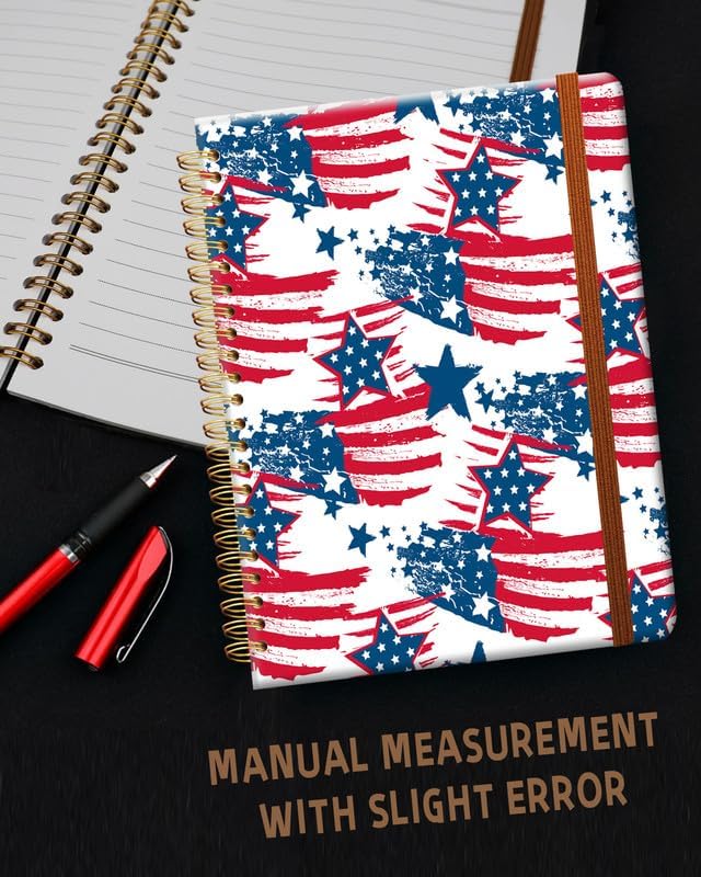 Ruled Spiral Writing Notebook,A5 Hardcover Lined College Journal for Women Girl,Strong Twin-Wire Binding with Premium Paper,8.4" X 6",Perfect for School,Office(4th of july American Flag)