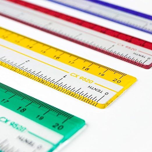 8 inch/20 cm Rulers. Pack of 12 of Premium Quality Plastic Transparent Rulers | Yellow, Green, Red, Blue