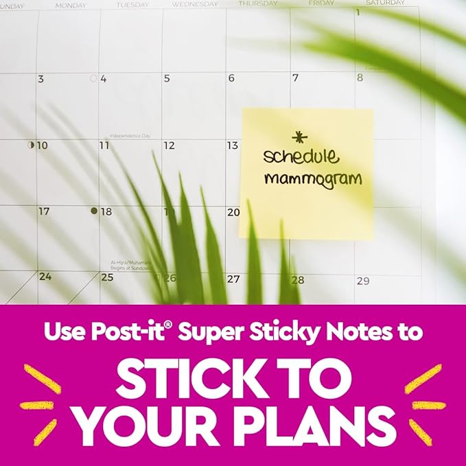 Post-it Super Sticky Notes, 4x6 in, 4 Pads, 2X The Sticking Power, Canary Yellow, Recyclable (4621-SSCY)