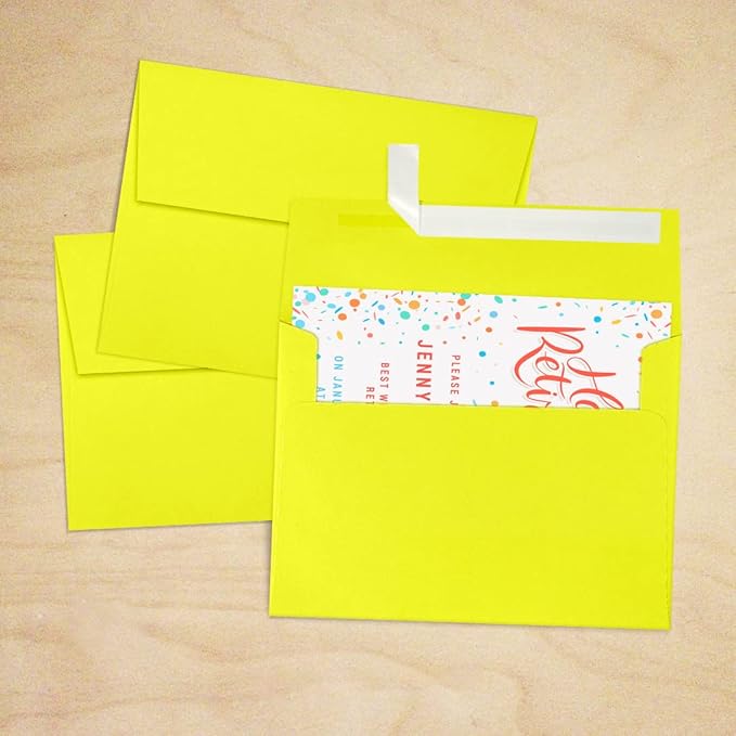 LUXPAPER A7 Invitation Envelopes for 5 x 7 Cards in 80 lb. Citrus, Printable Envelopes for Invitations, w/Peel and Press Seal, 250 Pack, Envelope Size 5 1/4 x 7 1/4 (Yellow-Green)