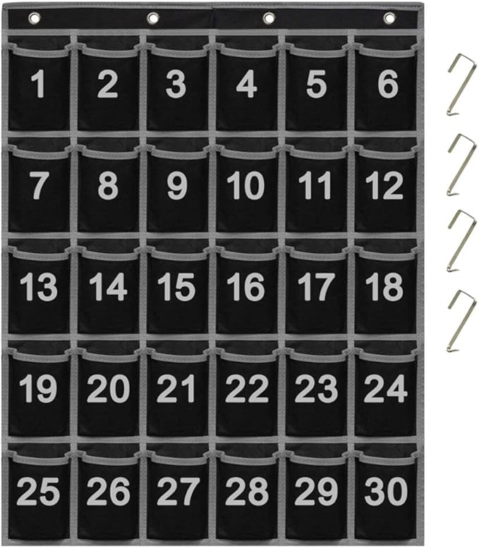 Eamay 30 Numbered Classroom Pocket Charts for Cell Phones and Calculators Holder Wall Door Mount Hanging Organizer