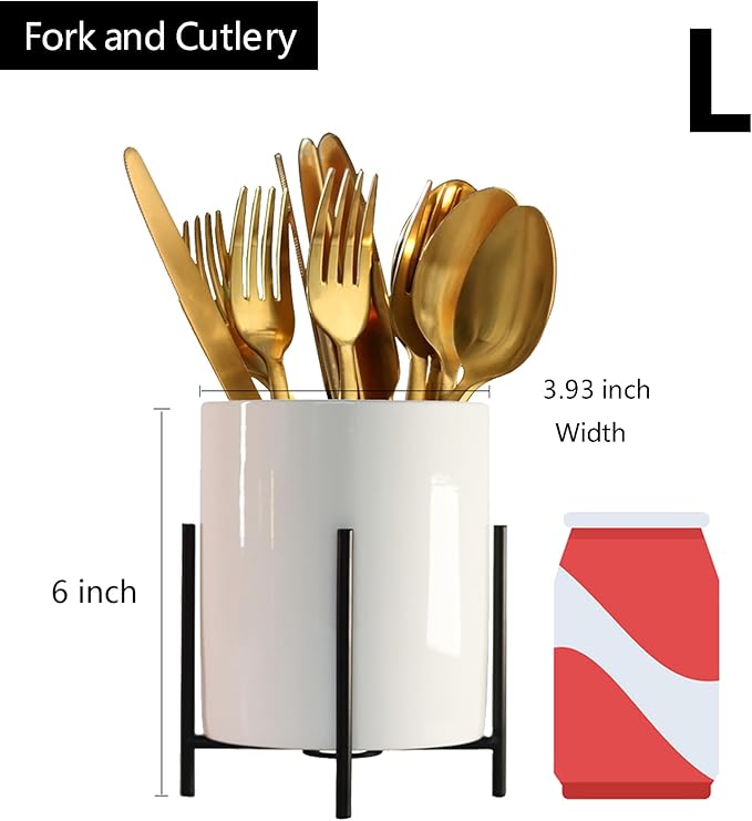 Black Pencil Cup Sturdy Metal Frame with White Ceramic Pen Holder For Desks and Kitchen Appliance holders