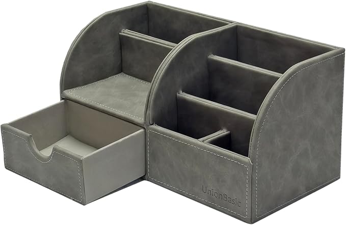 UnionBasic Desk Organizer, Multi-functional Leather Desktop Office Organizer, Pen Holder - Business Card/Pen/Pencil/Mobile Phone/Stationery Holder Storage Box, Taiga Dark Grey