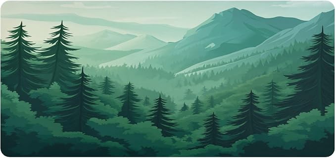 Mouse Pad Desk Mat Leather Desk Pad Large Gaming Desk Cover Protector Mat for Keyboard Computer Laptop Office Waterproof 35.4 x 16.5 Inch Green Forest Trees