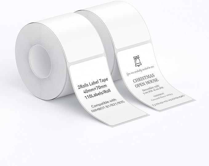NIIMBOT 2 Rolls Labels for B1/B21/B31 Label Maker, 40 x 70 mm (1.57'' x 2.76'') 110 Labels/Roll, Thermal Label Tape for Home Office Small Business Labeling Tape Replacement(White)