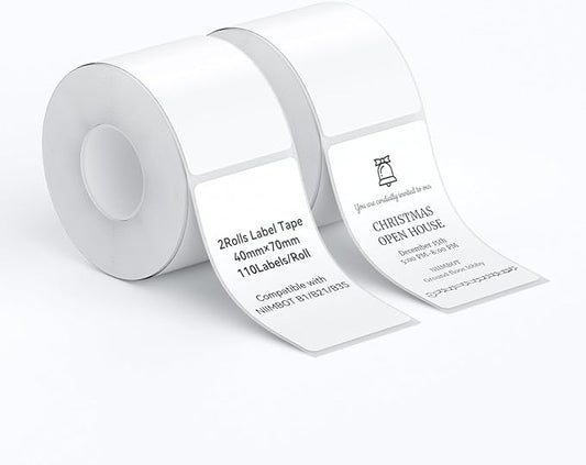NIIMBOT 2 Rolls Labels for B1/B21/B31 Label Maker, 40 x 70 mm (1.57'' x 2.76'') 110 Labels/Roll, Thermal Label Tape for Home Office Small Business Labeling Tape Replacement(White)
