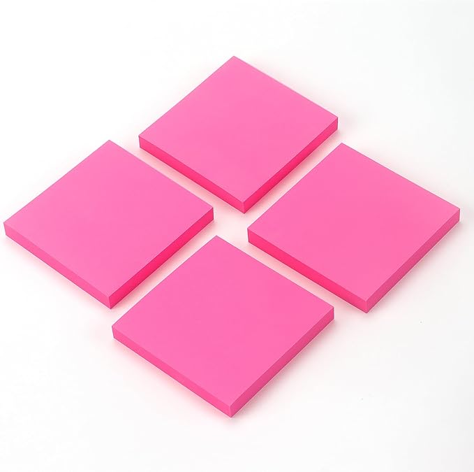 Sticky Notes 3x3 Pop Up Self-Stick Notes Pads with Bright Colors, Easy to Post for Office, School, Home, 4 Pads/Pack, 90 Sheets/Pad (Rose Red)