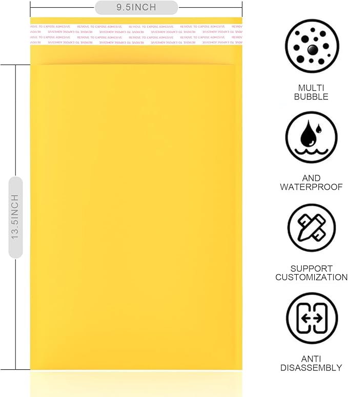 Yellow Kraft Bubble Mailers 9.5x13.5 inch 25 Pack, Lightweight Packaging Padded Mailing Envelopes, Self Seal Kraft Envelopes Shipping Bags for Cosmetics