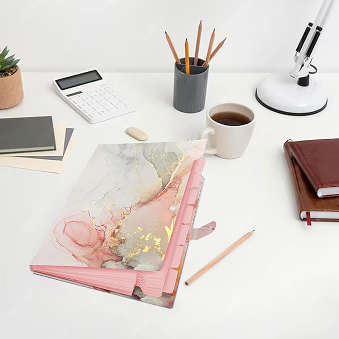 Expanding File Folder, Folders for Important Documents Organizer, Accordion File Organizer, Aesthetic Folders for School Students, 8 Pockets File Folder for Home Bills (White Gold Marble)