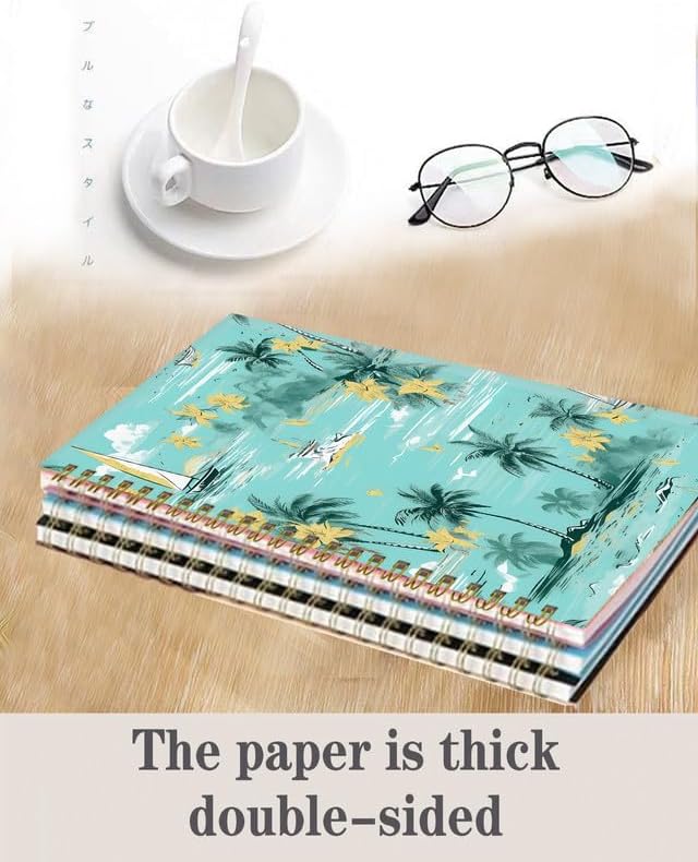 Spiral Journal Notebook,A5 Hardcover Lined Journals for Women Girl 6 x 8.3 in,120 Pages Thick Paper,Cute College Ruled Writing Notebook for Gifts Office Work School(Tropical Summer Island Palm Tree)