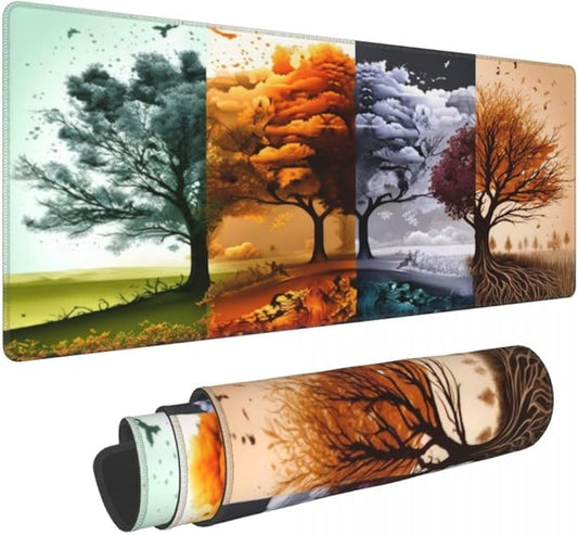 Desk Pad,Office Desk Mat 31.5"×11.8" Large Gaming Mouse Pad,Durable Extended Computer Mouse Pad,Waterproof Thick Big Mouse Pads with Non-Slip Rubber Base Office Home Four Seasons Tree