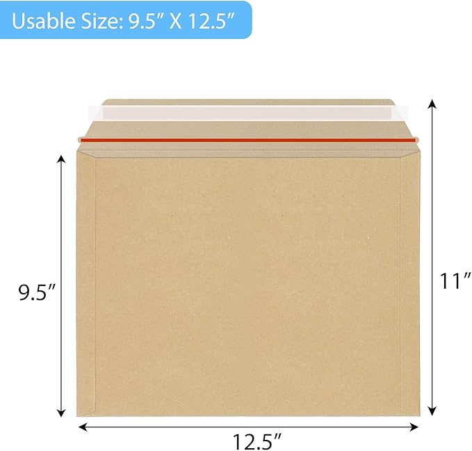 50 Pack Rigid Mailers 9.5x12.5 inch, Self Seal Photo Document Mailers, Stay Flat Kraft Cardboard Envelopes for Photos, Document, CD(Kraft Browm)