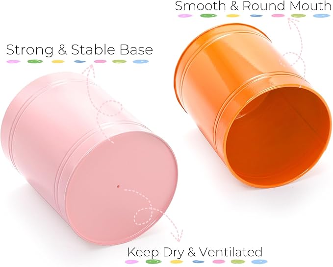 9 Pack Metal Pen Holder, Colorful Desktop Pencil Cup, Mini Stationary Supplies Buckets, Round Makeup Brush Storage Organizers for Office Home School Classroom Accessory, 3.5 x 4.5 Inches