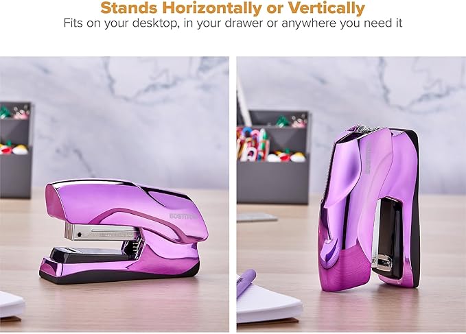 Bostitch Office Heavy Duty Stapler, 40 Sheet Capacity, No Jam, Half Strip, Fits into the Palm of Your Hand, For Classroom, Office or Desk, Metallic Purple
