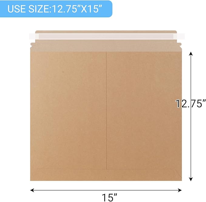 25 Pack 12.75x15 inch Kraft Rigid Mailer Self Seal Photo Document Mailers, Stay Flat Cardboard Envelopes Kraft Photography Mailers for CD, Photos, Document