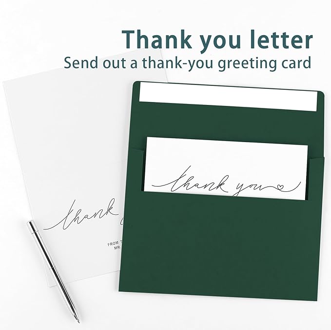 50 Pack 5x7 Envelopes, A7 Green Envelopes Self Seal, Printable Envelopes for Invitation, Baby Shower, Birthday Party, Wedding, Postcards, Mailing, Greeting Cards