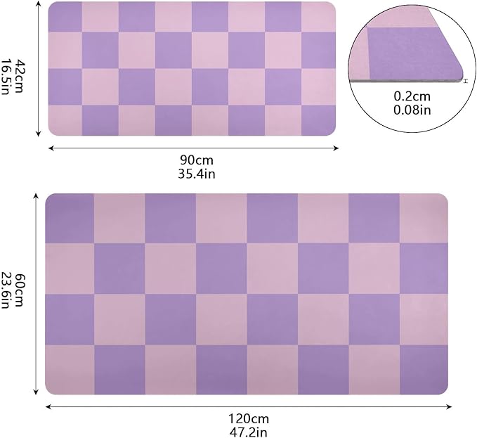 Mouse Pad Desk Mat Leather Desk Pad Large Gaming Desk Cover Protector Mat for Keyboard Computer Laptop Office Waterproof 47.2 x 23.6 Inch Checkered Purple