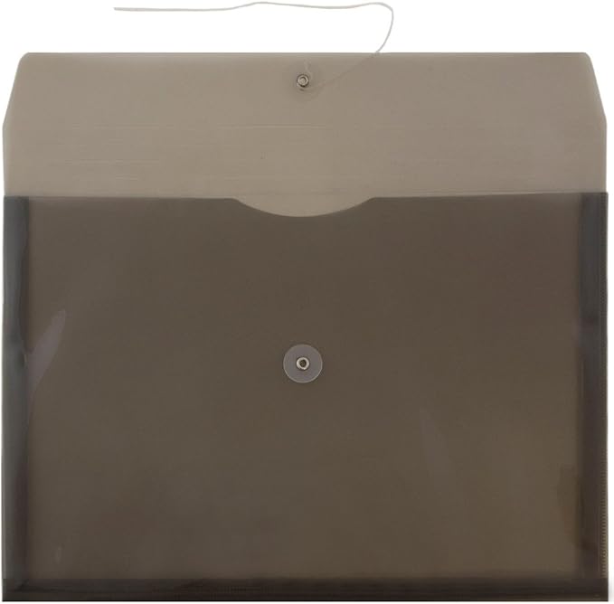 JAM PAPER Plastic Envelopes with Button & String Tie Closure - Legal Booklet - 9 3/4 x 14 1/2 - Smoke Gray - 12/Pack