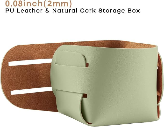 HOMIEAZICOZI 2-Pack Cork Leather Desk Accessories Storage - Pencil Pen Holder - Makeup Brush Holder Organizer - Stylish Addition to Home Decor (Light Green)
