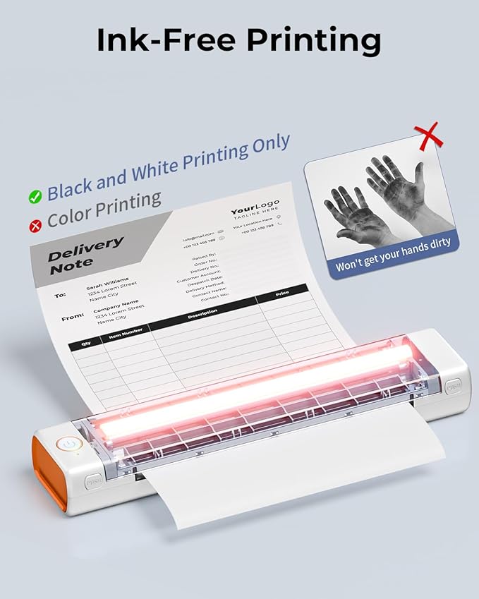 Phomemo Inkless Portable Printer for Travel - Wireless Thermal Printer Compatible with Phone & Laptop, Bluetooth Printers Supports 8.5" X 11" Letter Thermal Paper, Come with Carry Case