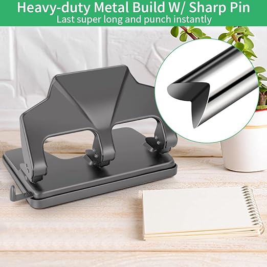 AFMAT HP16 Heavy Duty 3 Hole Punch, 40-Sheet Paper Punch, 50% Reduced Effort, Metal Hole Puncher 3 Ring, Three-Hole Paper Puncher w/Large Chip Tray for Classroom, Office, Silver