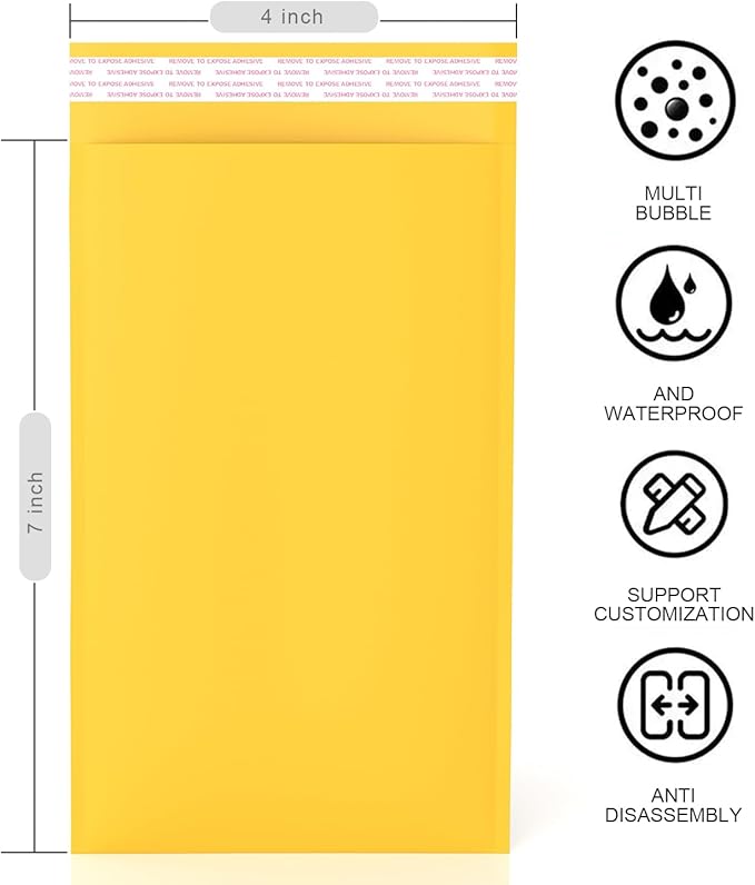 4x7 Inch Yellow Kraft Paper Bubble Mailers - Durable Bubble Cushioned Envelopes with Peel-and-Seal Adhesive, Lightweight Privacy Protection for Documents, Jewelry & Fragile Items (25 Pack)