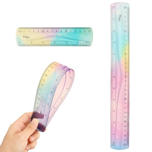 2PCS Flexible Rulers - 6inches & 12inches Bendable Plastic Ruler - Centimeters and Inches Scale Marked Rulers -Gradient Color Soft Ruler for Student School Classroom Office Supplies
