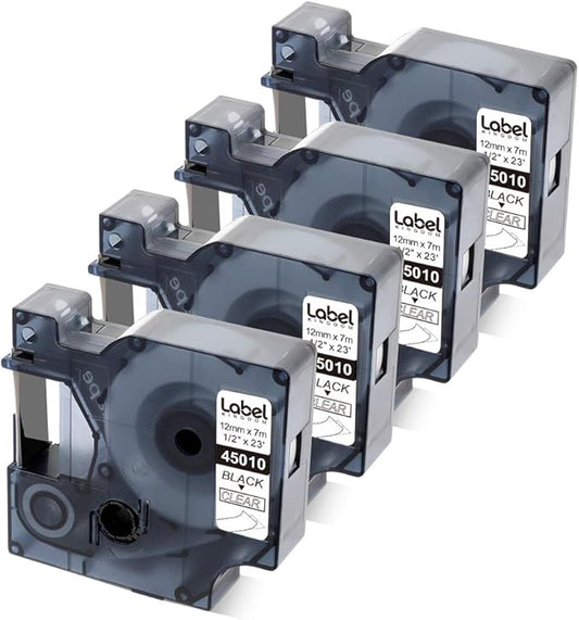 Label KINGDOM Clear Tape Compatible with Dymo D1 Black on Clear 45010 Refill, 1/2 Inch W x 23 Feet L, S0720500 Standard Label Maker Tape for LabelManager PnP 260P 210D 280 420 160 450D