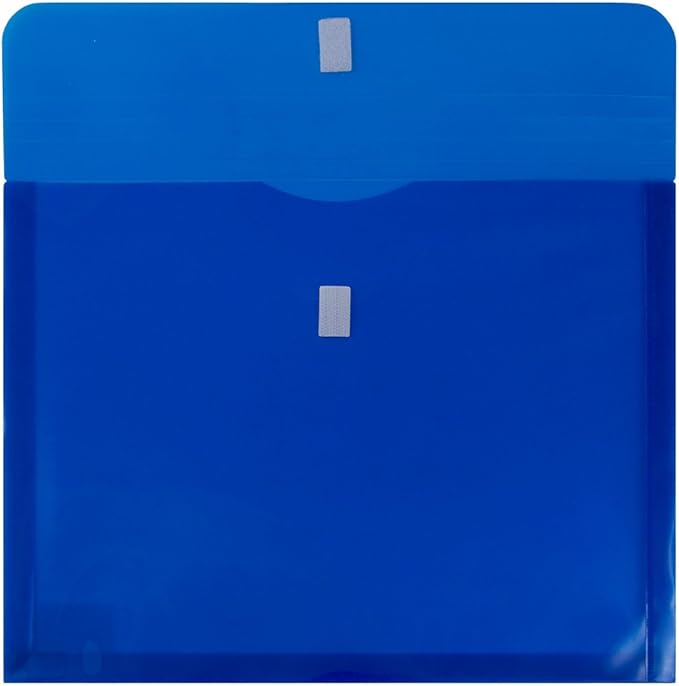 JAM PAPER Plastic Expansion Envelopes with Hook & Loop Closure - Letter Booklet - 9 3/4 x 13 with 1 Inch Expansion - Blue - 12/Pack