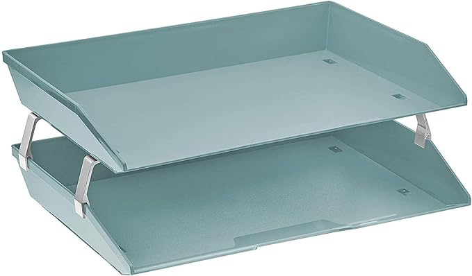 Acrimet Facility 2 Tier Letter Tray, Side Load, Letter Size/A4, Desktop File Organizer, Plastic (Solid Green Color)