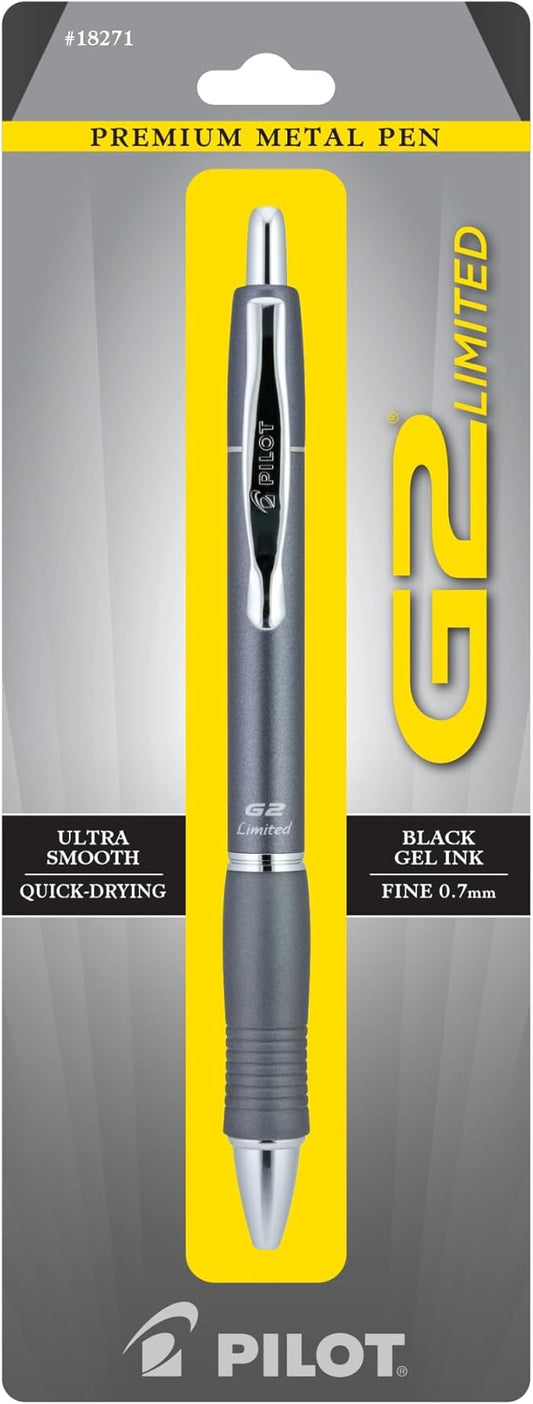 Pilot G2 Limited Premium Metal Gel Pen, Fine Point, 0.7 mm, Assorted Barrel Color, Black Ink