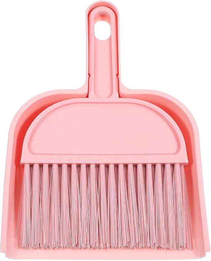 Pink Small Broom and Dustpan Set, Mini Dustpan and Brush Set, Small Hand Broom and Dust Pan Sets for Home Sofas Kitchen Countertops Storage Shelves Office Desks Bathrooms and Pet Areas