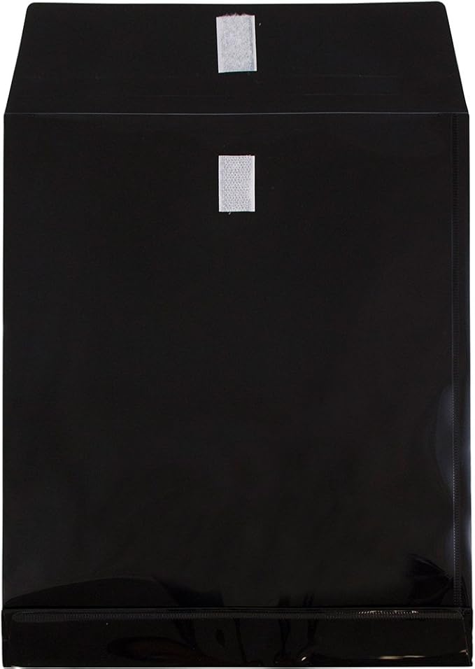 JAM PAPER Plastic Expansion Envelopes with Hook & Loop Closure - Letter Open End - 9 3/4 x 11 3/4 with 1 Inch Expansion - Black - 12/Pack