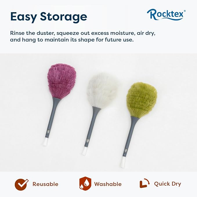 Rocktex 3 Pack Microfiber Delicate Duster & Detail Brush - Dual Ended Duster with Microfiber, Electrostatic and Washable Screen Static Cleaning Tool for Office, Car, Laptop, Screen, Keyboard, TV