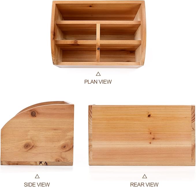 Farmhouse Solid Wooden Mail Sorter Wood Desk Organizer TV Remote Holder Rustic Vintage Caddy Mail Basket Storage Caddy for Bills, Kitchen, Desktop, Workspace Counter Top Home Decor Office Supplies……