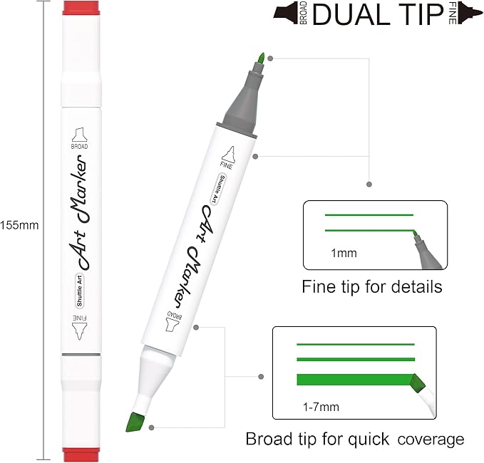 Shuttle Art 280 Colors Dual Tip Alcohol Based Art Markers, 279 Colors Permanent Marker Plus Colorless Blender, Micro-tip Pens, White Highlighter Pens, Marker Bag with Holders for Kids Adult Coloring