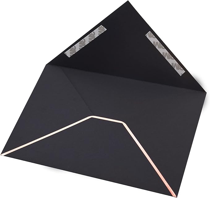 A7 Envelopes - V Flap Foil Border Luxury Mailing Envelopes for 5" x 7" Cards - for Wedding, Invitations, Baby Shower, Photos, Graduation, Birthday, Bridal Shower - 5.25" x 7.25" (Black, 50 Pack)