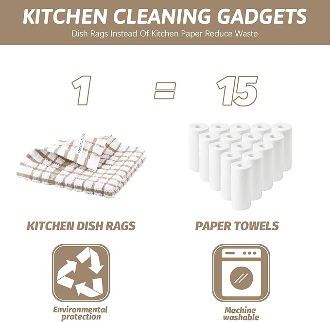 Nialnant 12PCS Dish Cloths,100% Cotton Soft Absorbent Cleaning Rags,Quick Drying Dish Towels for Kitchen,Washing Dishes-Little Yellow-12x12in