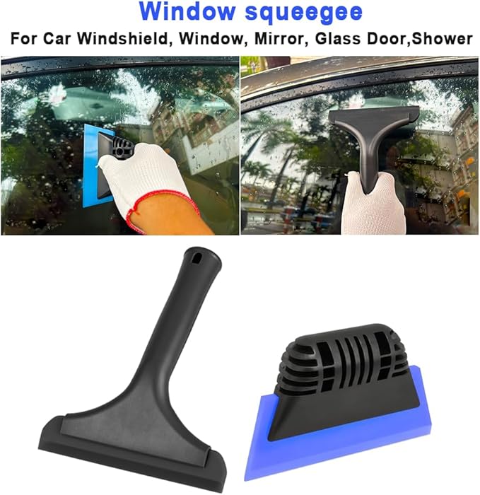Cotonlake Window Tint Tool All-Purpose 6" Silicone Cleaning Squeegee 5 inch Handy Small Rubber Window Squeegee Auto Water Blade for Car Windshield, Window, Mirror, Glass Door,Shower (Black and Blue)