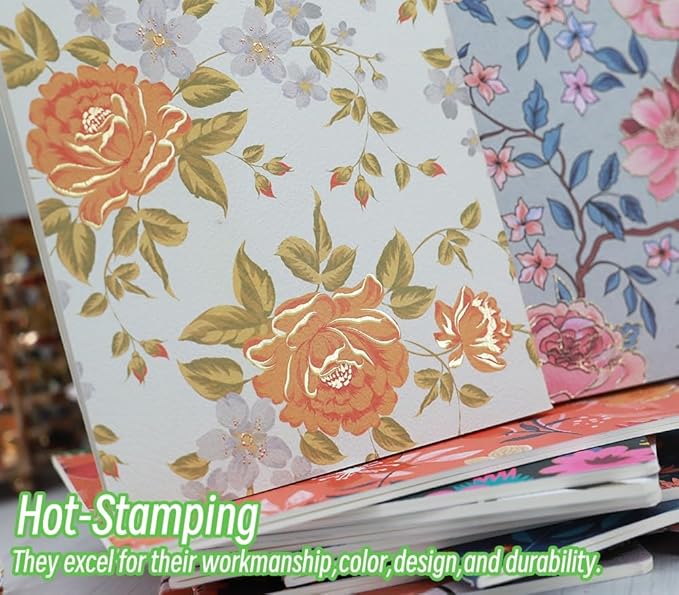 Pack of Journals for Writing A5 Notebook Bulk Set,Sketch Book- 12 Pack with 60 Blank Pages, 30 Sheets, and Embossed Cover in Gold Foil Floral Bliss Pattern (5.75 x 8.35 Inches)