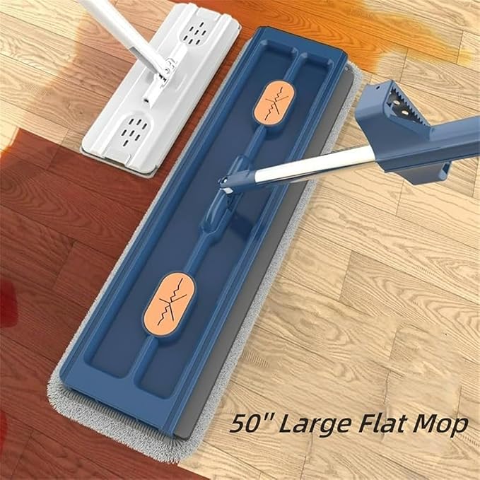 Large Flat Mop, Saker Plus Self Wringing Mop 360° Rotating Flat Mops with Washable Microfiber Pads, Independent Drainage Scraper Floor Cleaning System (Blue, 6 Microfiber Pads)