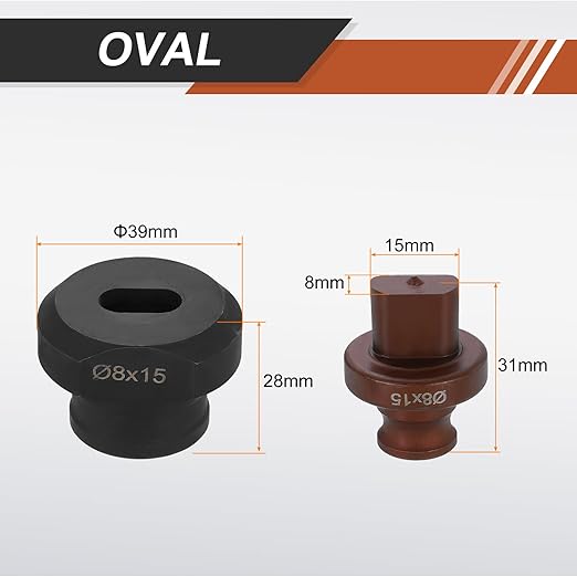 HARFINGTON Hydraulic Hole Punch Die 8x15mm Oval Hole 40Cr Steel Electric Punching Kit for MHP-20 JP-20 Electric Punching Machine, Burgundy & Black